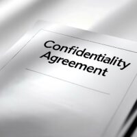 A confidentiality agreement is displayed, emphasizing the need for privacy in business matters. Clear text highlights its importance in safeguarding sensitive information.