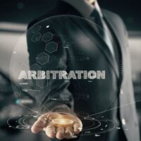 Arbitration with hologram businessman concept
